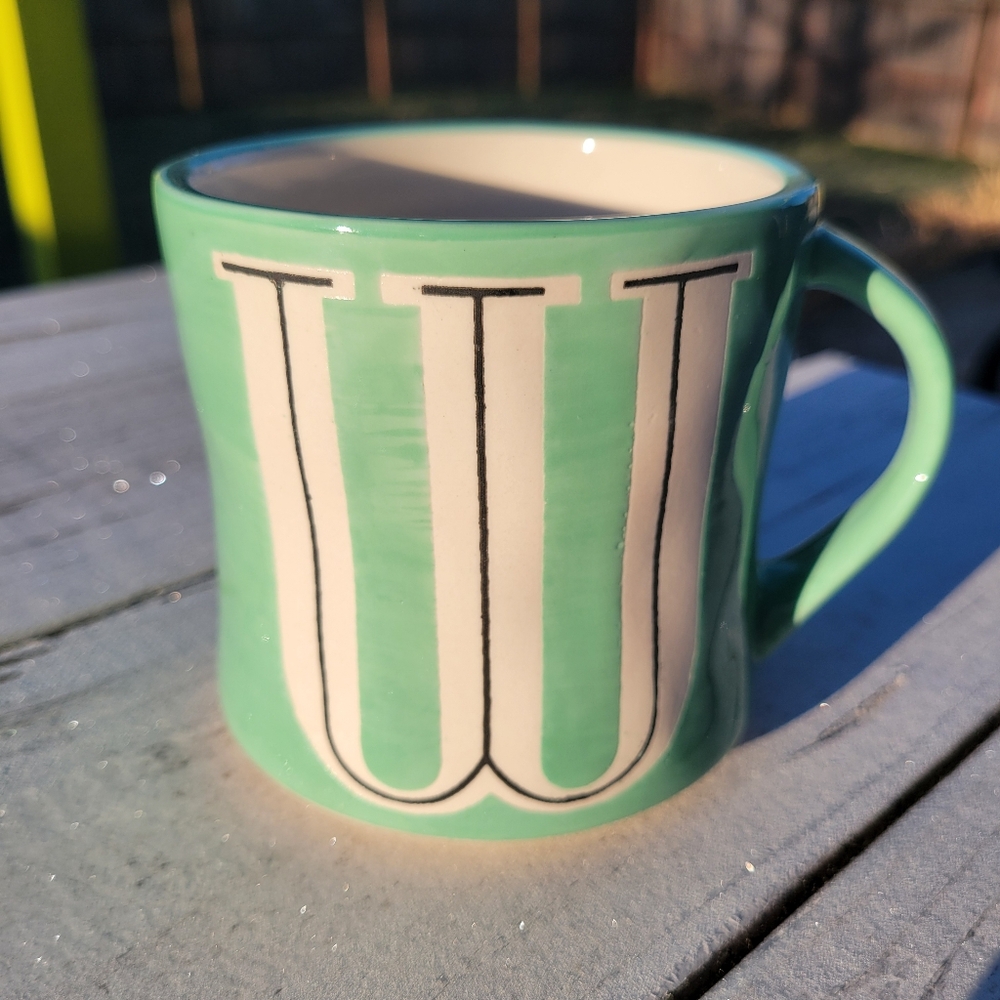 Anthropologie Monogram "W" Mug Green & White ~ Wendy ~ Will ~ Whatever! ~ VGUC